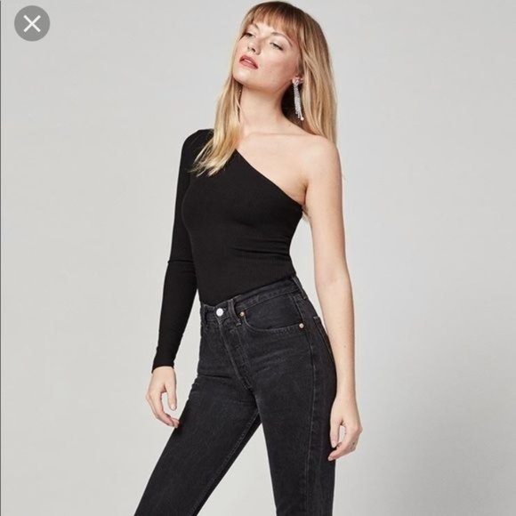 Reformation Stewart One Shoulder Tee Top in Black Large Womens Blouse - Picture 9 of 11
